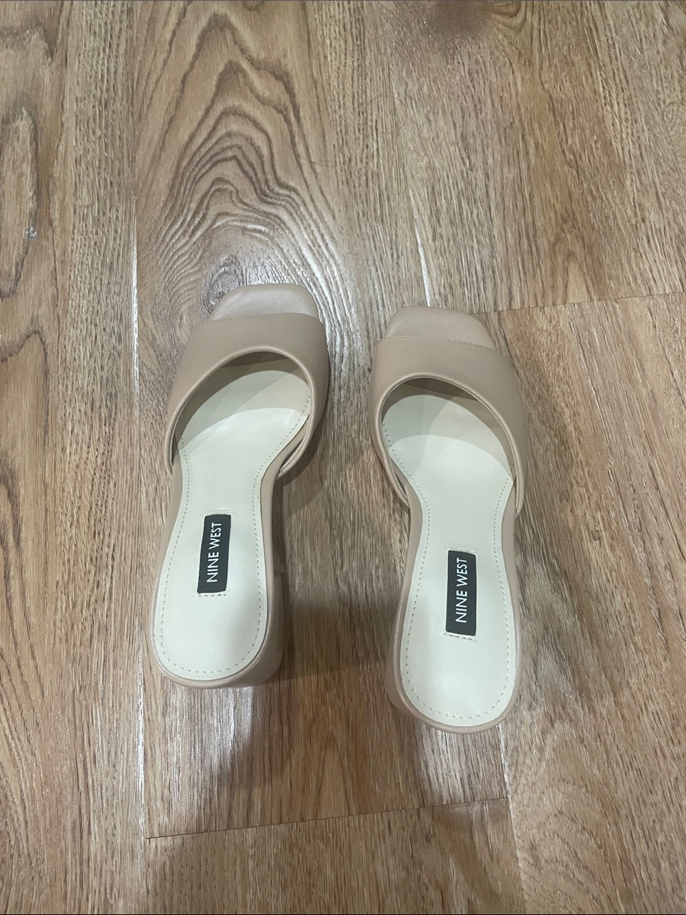 Nine West Neutral Tan Open-Toe Slide Mules